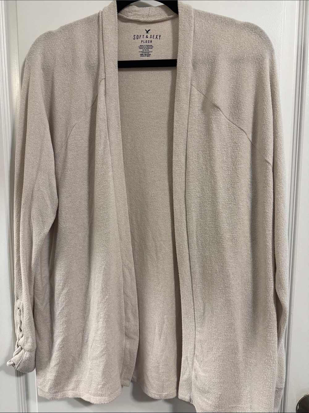 American Eagle Outfitters Soft & Sexy Plush Open-Front Cardigan in Light Taupe